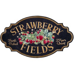 Clayre & Eef Tekstbord  48x27 cm Zwart Ijzer Aardbeien Strawberry fields Wandbord