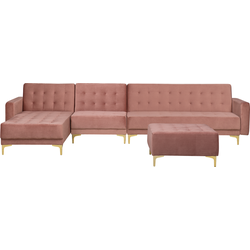 ABERDEEN - Hoekslaapbank ottomaan - Roze - Rechts - 347 cm - Fluweel