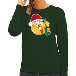 Bellatio Decorations foute kersttrui/sweater dames - Dronken - groen - Merry Kristmus S - kerst truien
