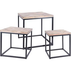 Set van 3x plantenstandaards vierkant metaal/hout zwart 30/35/40 cm - Planten onderzetter