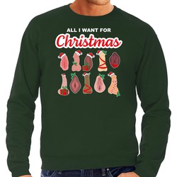 Bellatio Decorations foute kersttrui/sweater heren - All I want for Christmas - piemel/vagina -groen M - kerst truien