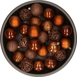 Kunststof kerstballen 37x stuks herfst bruin 6 cm - Kerstbal