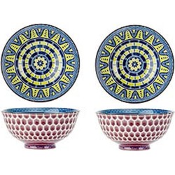 2x Marakesh blauwe salade soepkommen/serveerschalen van porselein 12 cm rond - Kommetjes