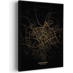 Muurwerken Akoestisch Schilderij - Groningen Plattegrond Zwart Geel - Geluidsdempend Wandpaneel - Wanddecoratie - Geluidsisolatie - BASIC (AW 0.65) L (72X100)