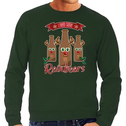 Bellatio Decorations foute kersttrui/sweater heren - Rudolf Reinbeers - groen - rendier/bier S - kerst truien