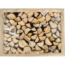 Laptray/schoottafel openhaard hout print 43 x 33 cm - Dienbladen