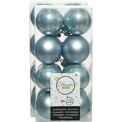 32x stuks kunststof kerstballen lichtblauw 4 cm glans/mat - Kerstbal