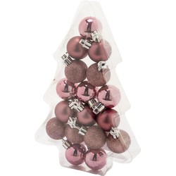 17x stuks kleine kunststof kerstballen roze 3 cm mat/glans/glitter - Kerstbal
