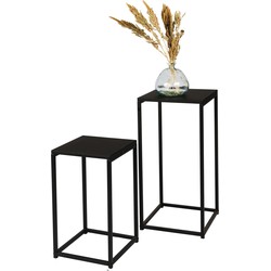 Urban Living Bijzettafel/plantenstandaard set - 2-delig - zwart - metaal - D30 x H54 cm en D34 x H74 cm - Bijzettafels