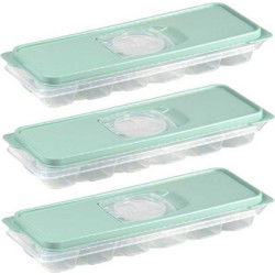 Plasticforte IJsblokjesvorm met deksel - 3x - 12 ijsklontjes - kunststof - mintgroen - IJsblokjesvormen