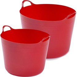 Flexibele emmers - 2x stuks - 14 liter en 39 liter - rood - Wasmanden