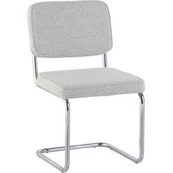 Moderne Eetkamerstoel Grijs Bouclé Stof Sway - Chrome Frame - Zonder Armleuningen