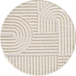 Tapijtenloods Japandi ART - Rond Vloerkleed Boho - Scandinavisch - Laagpolig Effen - Creme- 80 CM ROND