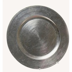 Rond kaarsenbord/kaarsenplateau zilver van kunststof 33 cm - Kaarsenplateaus