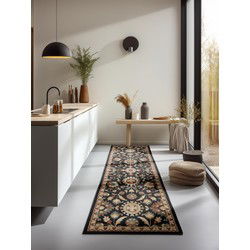 Loper Klassiek Herat Vloerkleed - Zwart 80x240 cm - 80x240 cm