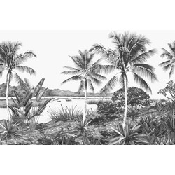 Origin Wallcoverings fotobehang landschap met palmen zwart wit - 4,185 x 2,79 m - 357224