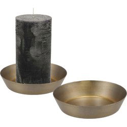 Kaarshouder voor stompkaars - 2x - goud - metaal - D10 x 2 cm - Kaarsenplateaus