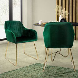 Eetkamerstoelen met rugleuning set van 2 groen fluwelen bekleding met metalen poten ML-Design