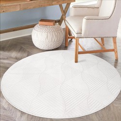 Everest Vloerkleed Modern Boho Patroon Laagpolig Rond Tapijt Woonkamer Wit- 120 CM ROND