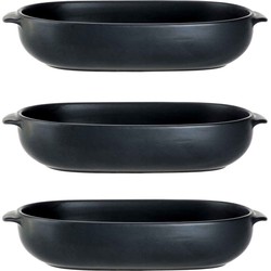 3x Zwarte ovenschalen/braadsledes van aardewerk 24 x 15 cm - Ovenschalen