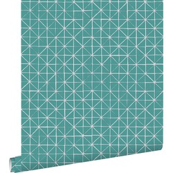 ESTAhome behang geometrische vormen donker aqua groen - 53 cm x 10,05 m - 148350