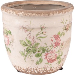 Clayre & Eef Bloempot  Ø 12x11 cm Roze Beige Keramiek Bloemen Bloempot binnen