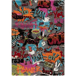 Tapijtenloods Freestyle Graffiti Vloerkleed Laagpolig Grijs Multi- 80x150 CM