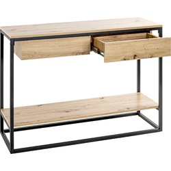 Wandconsole | Eiken-dekor| Staal | Zwart | 2-lades | 100x75x35cm