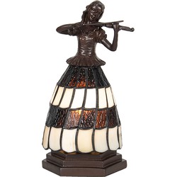 LumiLamp Tiffany Tafellamp Vrouw 15x15x27 cm Bruin Wit Glas Tiffany Bureaulamp