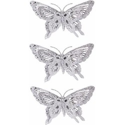 4x stuks kerstboom decoratie vlinder zilver 15 cm - Kersthangers