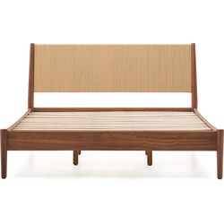 Kave Home - Bed Elan van notenfineer en massief notenhout met koord 180 180 x 200 cm FSC Mix Credit.