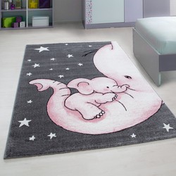 Tapijtenloods Kids Olifant Vloerkleed Kinderkamer Roze / Grijs Laagpolig- 160x230 CM