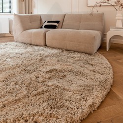 Rond Hoogpolig Vloerkleed Pilo Beige Polyester Interieur05 - Rond 160  Ø - (M)