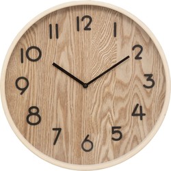 Atmosphera Wandklok/muur klok - Woody - Dia 38 cm - hout - beige - Wandklokken