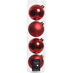 Tubes met 4x kerst rode kerstballen van glas 10 cm glans en mat - Kerstbal