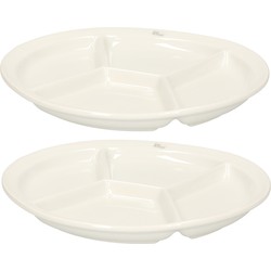 Cosy & Trendy 6x stuks Fonduebord/gourmetbord wit 4-vaks rond 26 cm - Gourmetborden