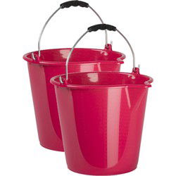 2x stuks huishoud schoonmaak emmers kunststof roze 9 liter inhoud 30 x 26 cm - Emmers