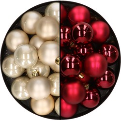 32x stuks kunststof kerstballen mix van champagne en donkerrood 4 cm - Kerstbal