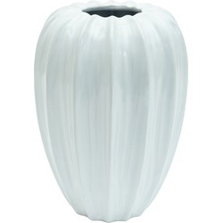 PTMD Ambra White ceramic pot ribbed round L