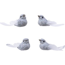 8x Decoratie glitter vogeltjes zilver op clip 5 cm - Kersthangers