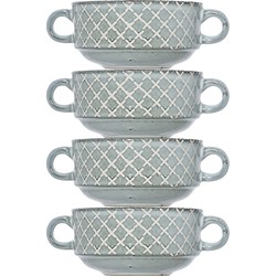 Cosy & Trendy Kommetjes/soepkommen voor dessert/ontbijt - 4x - Keramiek - D11 x 6 cm - blauw print - Kommetjes