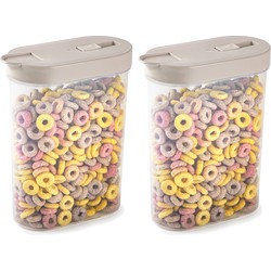Plasticforte Voedselcontainer strooibus - 2x - beige - inhoud 1 liter - kunststof - 15 x 7 x 19 cm - Voorraadpot