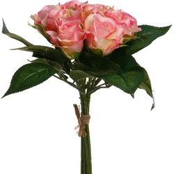 Atmosphera kunstbloemen - boeket - 9 rozen - roze - 24 cm - Kunstbloemen