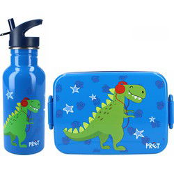 Crazy Dino lunchbox set voor kinderen - 2-delig - blauw - kunststof/rvs - Lunchboxen