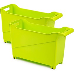 Set van 3x stuks kunststof trolleys lime groen op wieltjes L45 x B17 x H29 cm - Opberg trolley