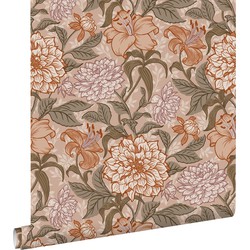 ESTAhome behang vintage bloemen oudroze, vergrijsd groen en terracotta roze - 0,53 x 10,05 m - 139380