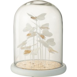 J-line - Stolp Vlinders +puntjes Glas Wit/goud Large - 23x23x29cm