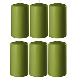 6x Kaarsen olijf groen 6 x 12 cm 45 branduren sfeerkaarsen - Stompkaarsen