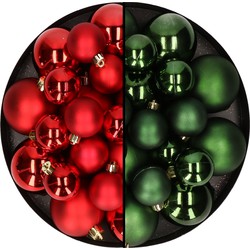 Kerstversiering kunststof kerstballen mix rood/donkergroen 6-8-10 cm pakket van 44x stuks - Kerstbal