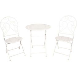 Clayre & Eef Bistroset Bistrotafel Bistrostoel 3-delig  Ø 60x70 Wit Ijzer Balkonset
